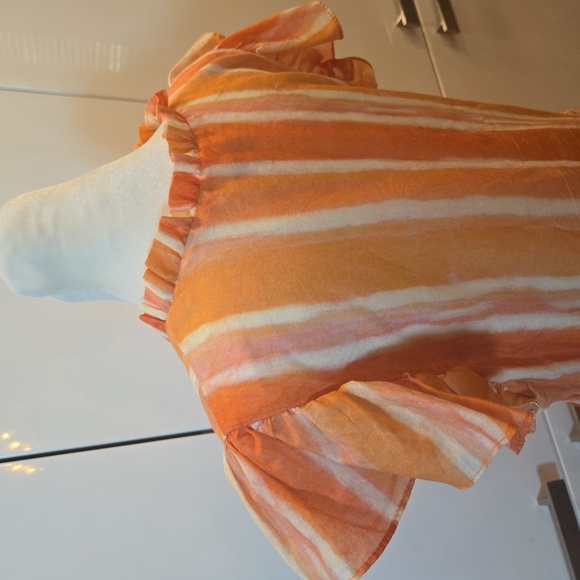 WILLA STORY Ruffled Cotton Peasant Boho Striped Dress Peachy Orange Size Large - Picture 5 of 12